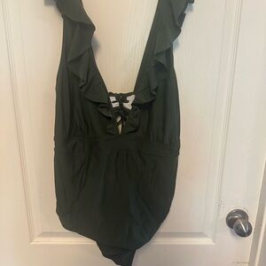 Cupshe Deep Green Swimsuit with Ruffle Detail